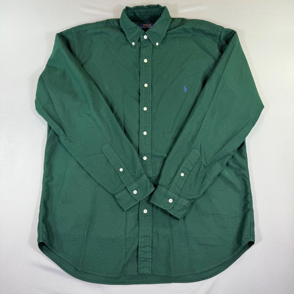 Polo Ralph Lauren Mens Large Tall Green Cotton Button Down Long Sleeve Shirt LT